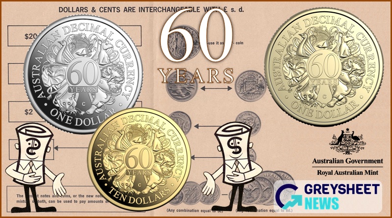enlarged image for Australia. New Gold and Silver Proof Coins Mark Decimal Changeover Anniversary