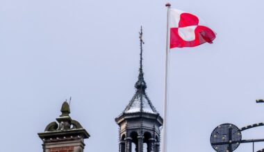 The Greenlandic flag (Erfalasorput) flies on the roof of Tivoli Castle in Copenhagen, Denmark on Jan. 8, 2026. (AFP Photo)