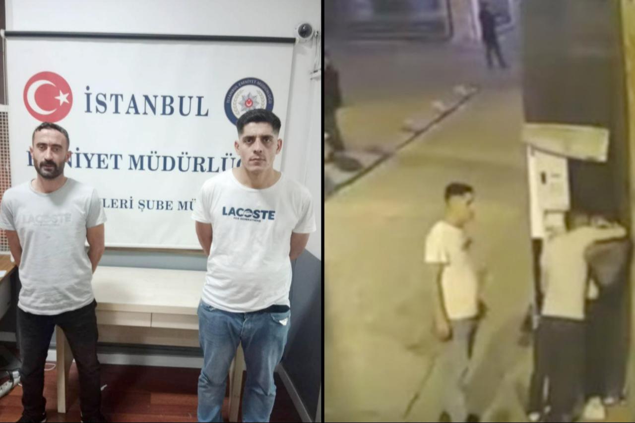 The two attackers photographed in custody on the left, with surveillance footage of the Beyoglu assault on the right, Istanbul, Türkiye, September 23, 2024. (Created with Canva)