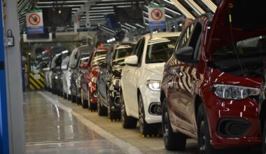 Newly built vehicles progress along the assembly line at Tofas’ production plant in Bursa, Türkiye. (IHA Photo)