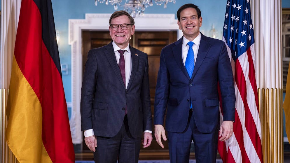 Der deutsche Aussenminister Johann Wadephul (l.) mit seinem US-Kollegen Marco Rubio am Montag im US-Aussenministerium in Washington.
