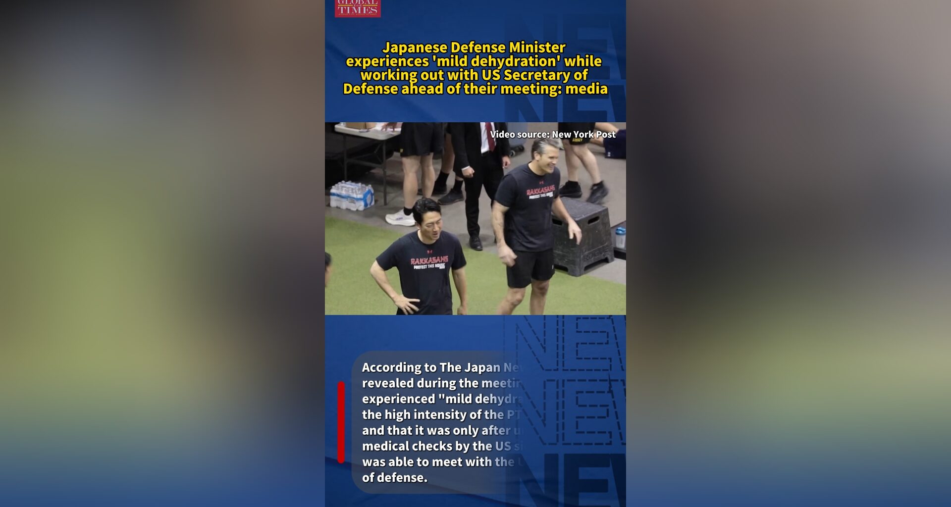 Japanese Defense Minister experiences 'mild dehydration' while working out with US Secretary of Defense ahead of their meeting: media