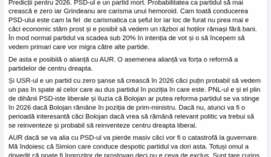 Predicții pentru 2026. PSD-ul e un partid mort. Probabilitatea ca partidul să mai crească e zero iar Grindeanu are carisma unui hemoroid.