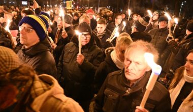 Demonstrators outside the Slovak Embassy in Budapest on January 3, 2026