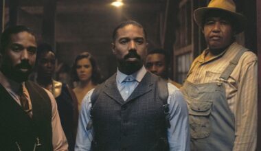 This image released by Warner Bros Pictures shows Michael B. Jordan, foreground from left, Michael B. Jordan and Omar Benson Miller in a scene from "Sinners." (Warner Bros. Pictures via AP)