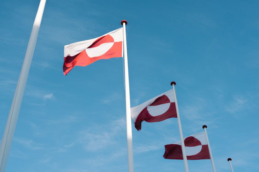 The Greenlandic flag in Nuuk, Greenland, on April 2, 2025.