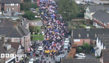 An aerial view of the large-scale protest that took place on Crowborough.