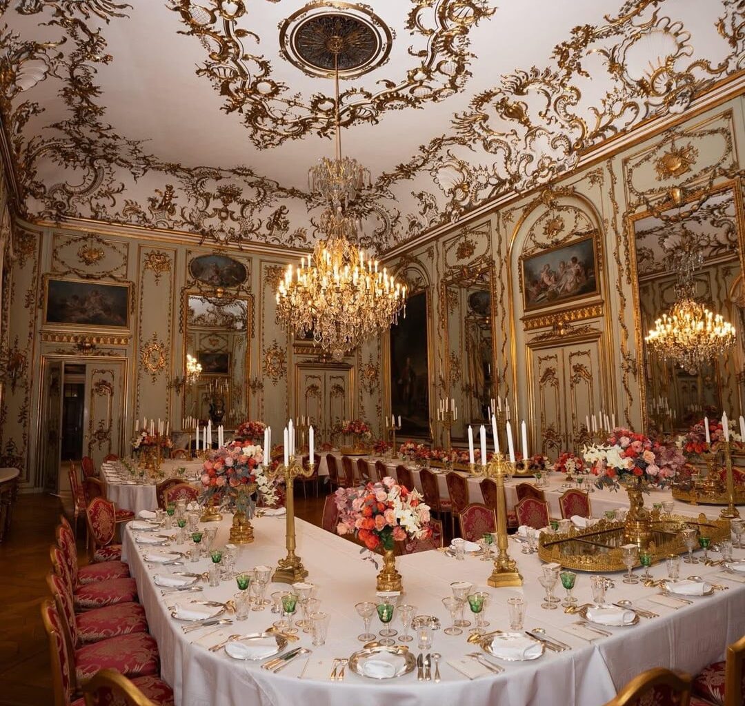 Inside the dining room at Amalienborg Palace set up for the Danish royals’ New Year’s Banquet