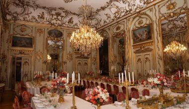 Inside the dining room at Amalienborg Palace set up for the Danish royals’ New Year’s Banquet
