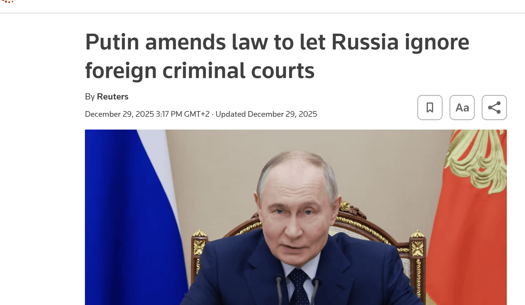 President Vladimir Putin has signed a law allowing Russia to formally disregard criminal judgments from foreign and international courts. This legislative shift creates a domestic "legal shield" to obstruct international justice regarding documented war crimes committed in Ukraine.