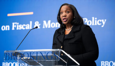 Federal Reserve Board Governor Lisa Cook makes remarks at the Brookings Institution before a November discussion on the economy and monetary policy.