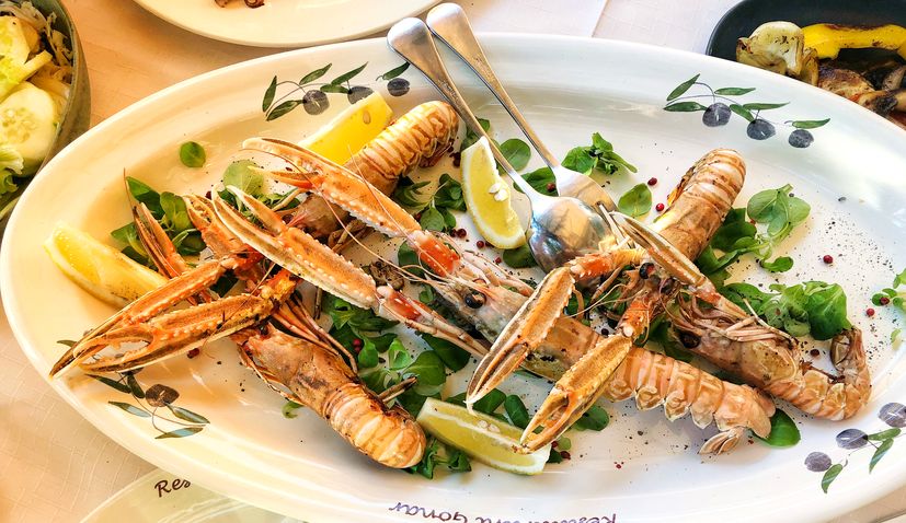 Skampi on a plate Croatia restaurant