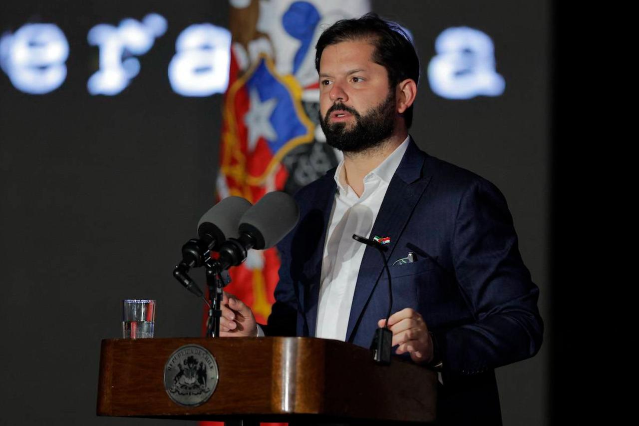 Chiles President Gabriel Boric speaks during the  Palestinian Christmas: From Bethlehem to Chile, a light of hope  ceremony in Santiago, Chile on Dec. 17, 2024. (AFP Photo)