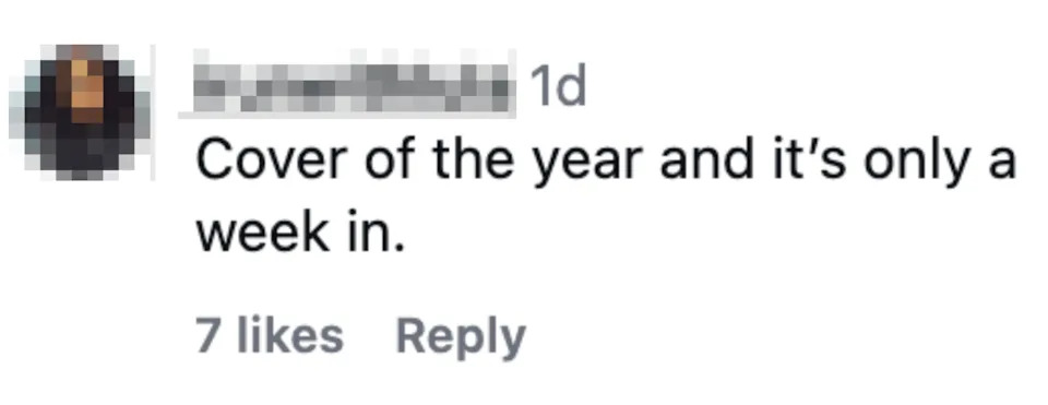 Comment: "Cover of the year and it’s only a week in." 7 likes