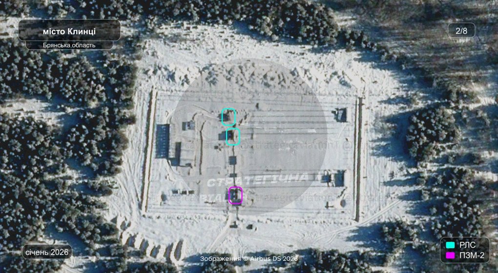 Further analysis of the Klintsy site reveals radar units and command vehicles (ПЗМ-2), suggesting a fully operational Iskander launch complex. (Photo: Strategic Aviation of Russia)