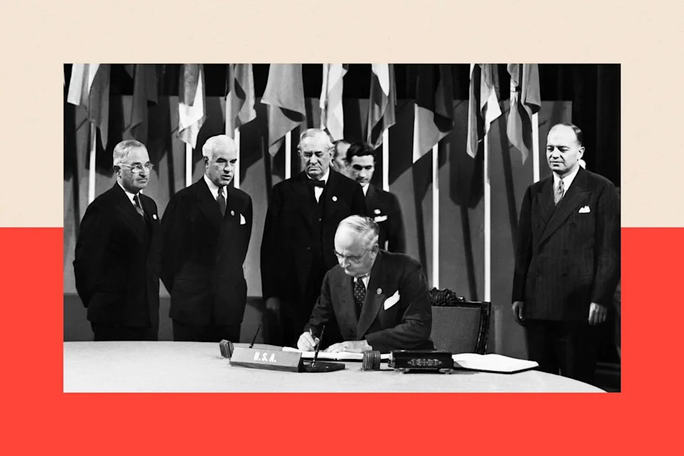 United States representative signing the United Nations Charter
