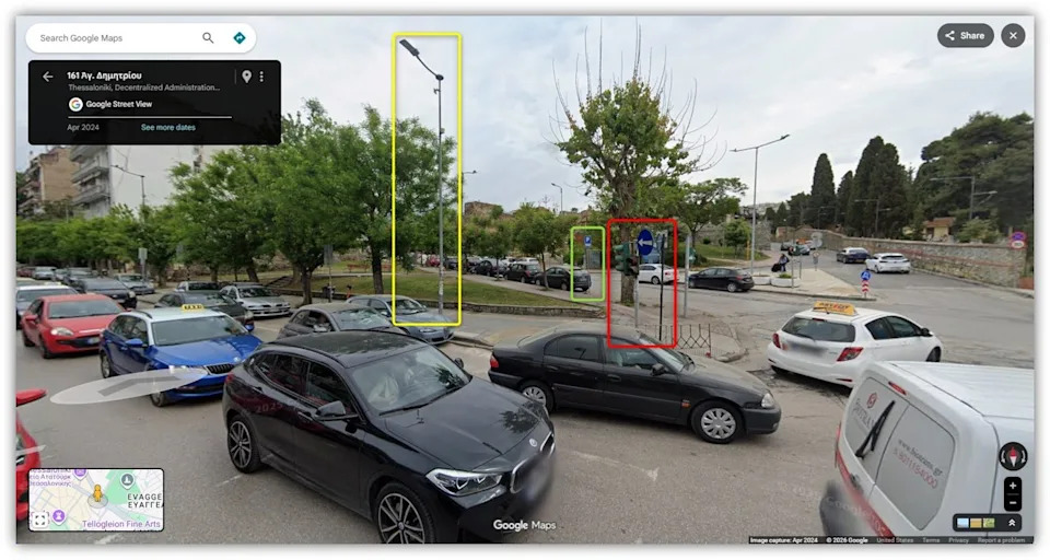 <span>Screenshot from Google Street View taken January 14, 2026, with elements outlined by AFP</span>