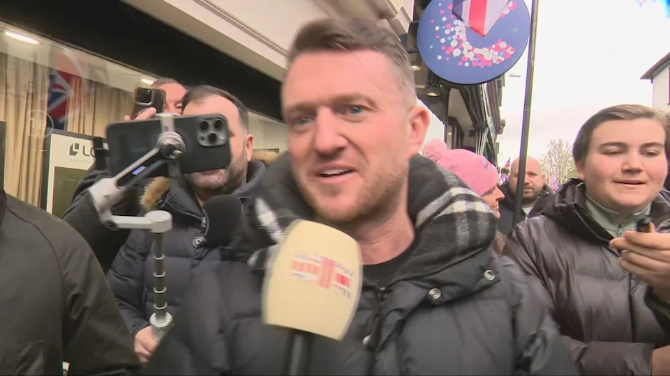 Tommy Robinson is amongst the crowds in Braintree<span> Credit: ITV News Anglia</span>