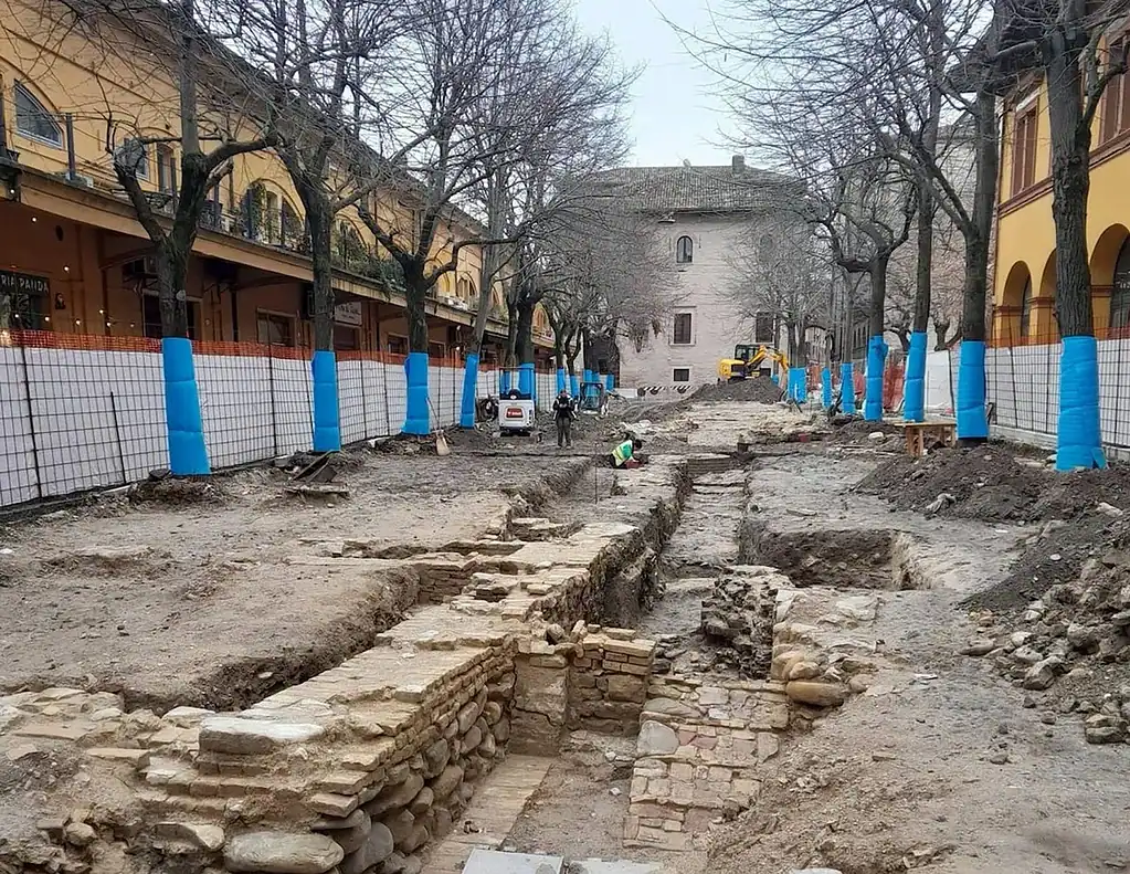 Unearthing ancient ruins of a basilica in the middle of a city Fano, Italy