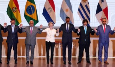 EU Commission President von der Leyen and leader of the Mercosur states