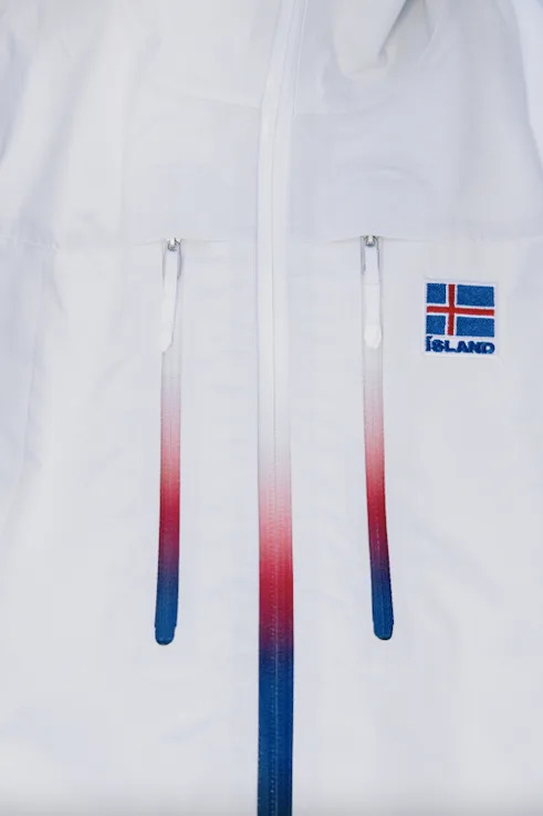 Details of the 66°North uniform designed for Team Iceland for the Milano Cortina 2026 Olympic, Paralympic Winter Games.