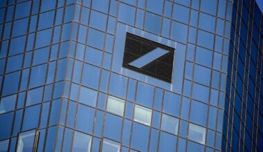 The logo of German bank Deutsche Bank is seen on their headquarters in Frankfurt am Main, western Germany, on February 4, 2021