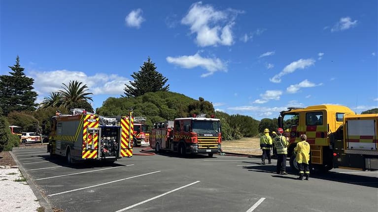 Firefighters pictured at the scene in Nelson. 