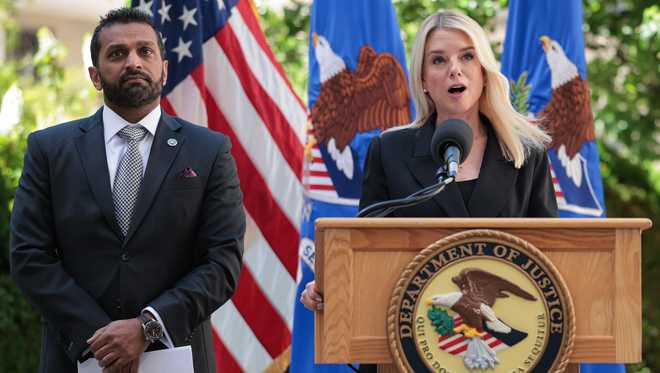 WASHINGTON, DC - MAY 07: Director of the Federal Bureau of Investigation (FBI) Kash Patel (L) and U.S. Attorney General Pam Bondi speak during a press conference to announce the results of Operation Restore Justice on May 07, 2025 in Washington, DC. During the operation, 205 arrests were made nationwide in five days in a joint effort with federal, state, and local partners to arrest accused child sex abuse offenders and combat child exploitation. (Photo by Kayla Bartkowski/Getty Images)