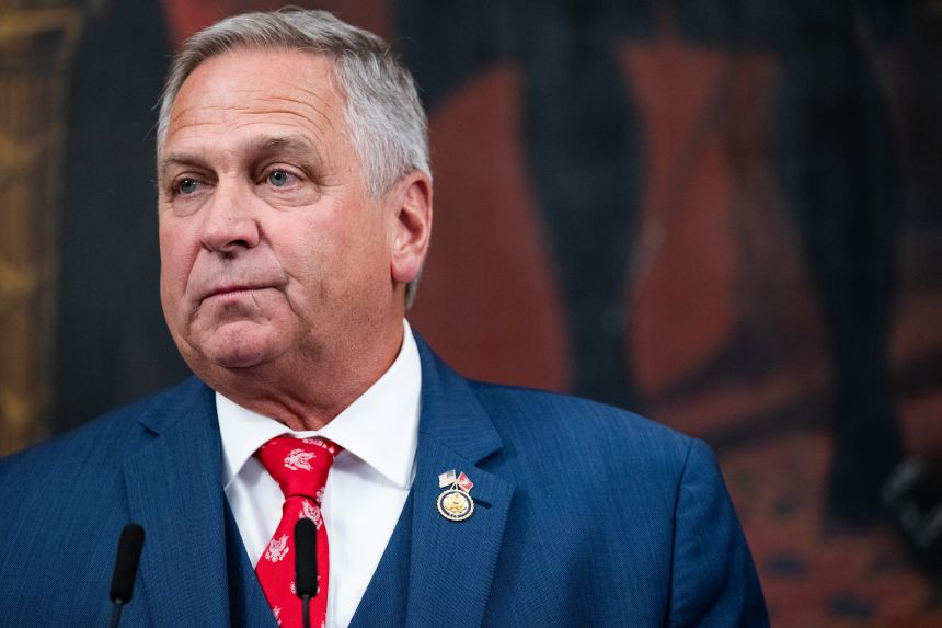 Rep. Mike Bost is seen during a news conference at the US Capitol in Washington, DC, on October 9, 2025.