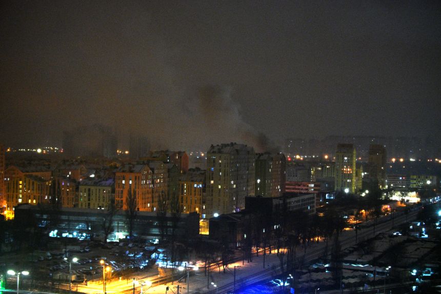 Smoke rises from a building after Russia launched an attack on Kyiv on January 9, 2026.