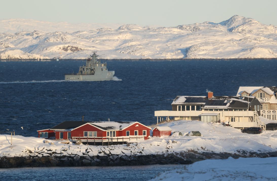The HDMS Ejnar Mikkelsen ship of the Danish Navy patrols on January 20, near Nuuk, Greenland.