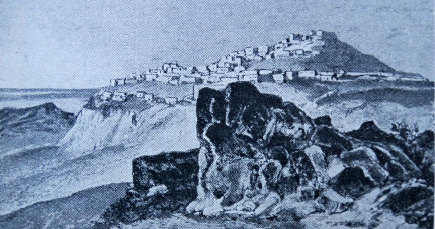 19th Century illustration depicting the volcanic Greek island of Melos in the Aegean Sea. Dated 1860