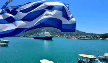 Greek shipping ferry ship Greek flag greek island