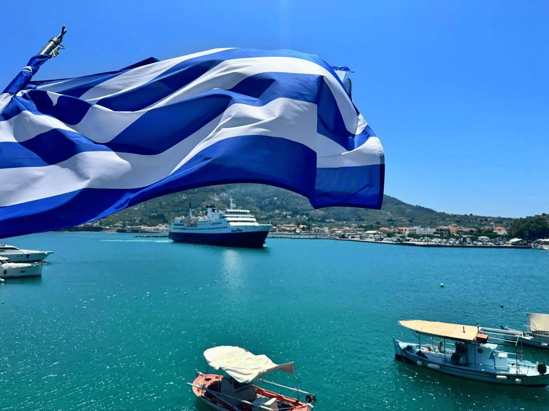 Greek shipping ferry ship Greek flag greek island