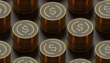 Golden USDC coins isometric seamless patttern. 3d illustration.