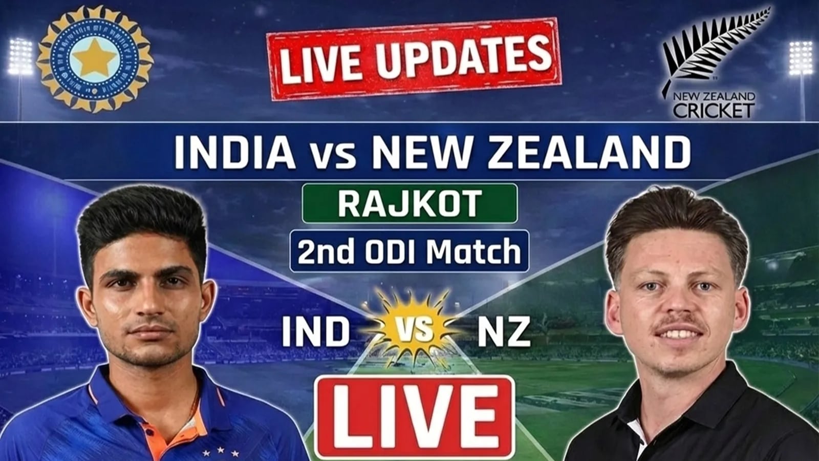 IND vs NZ 2nd ODI Live Cricket Score: Catch live updates from the India vs New Zealand match in Rajkot today.