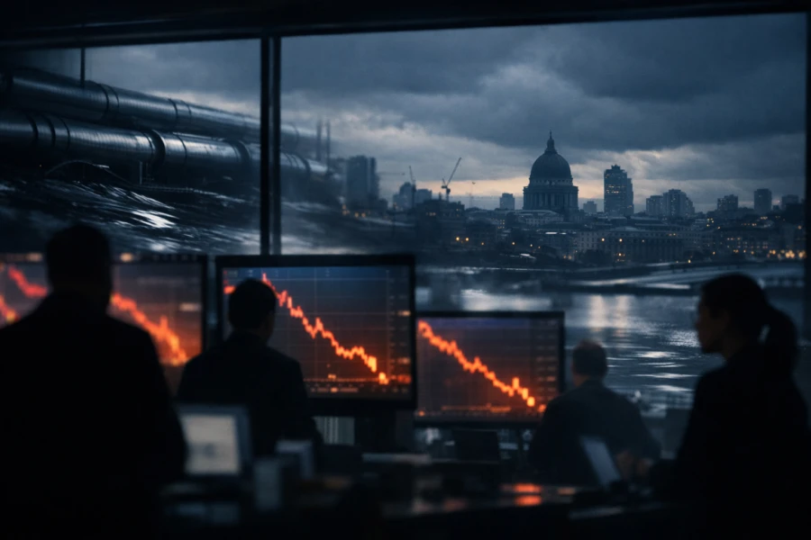 FTSE slips from record highs as energy stocks slide, geopolitics unsettle Europe, and Germany’s labour data signals fragility.