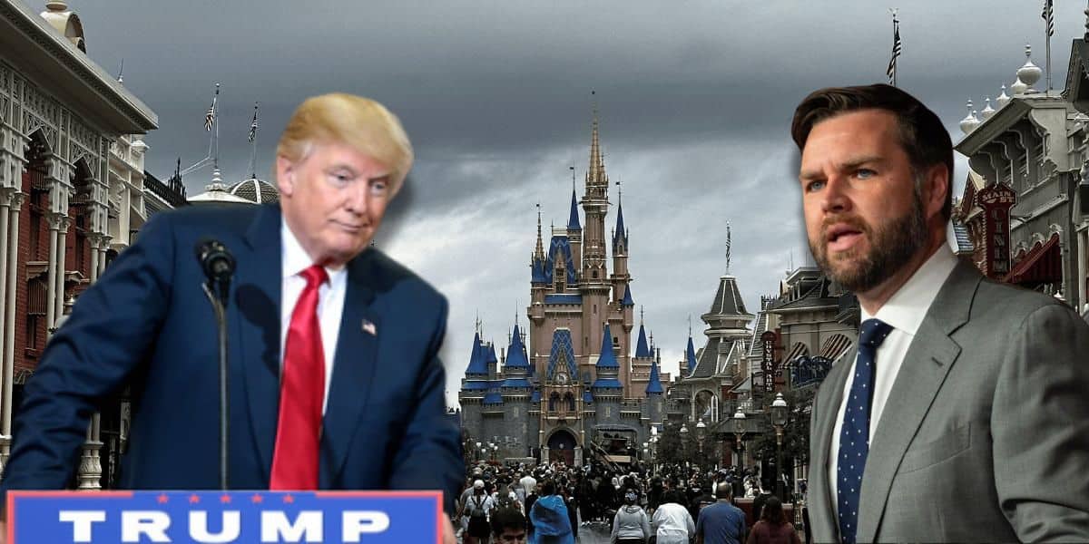 JD Vance and Donald Trump edited onto Main Street, U.S.A. at Walt Disney World Resort.