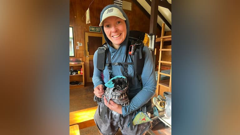 Lady Bluff with her saviour, tramper Katie Evans.