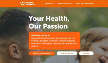 Homepage of Manage My Health