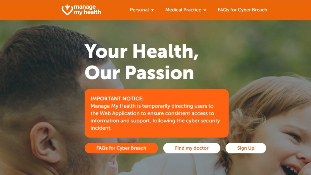 Homepage of Manage My Health