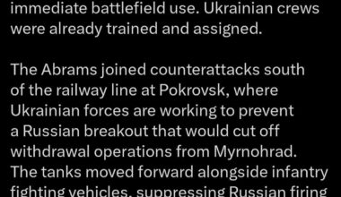 Australia successfully got 49 Abrams tanks to Ukraine more than the USA gave. These tanks already went into service in counter attacks at the Pokrovak battle front. 1 tank damaged but not destroyed from multiple FPV hits with the crew alive and well.