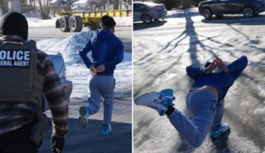 Wild photos show Minnesota migrant slip and fall as he tries to run from ICE