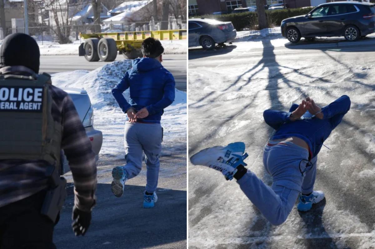 Wild photos show Minnesota migrant slip and fall as he tries to run from ICE