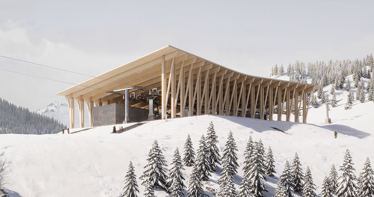 peter pichler echoes alpine design with timber ski lift stations in italy