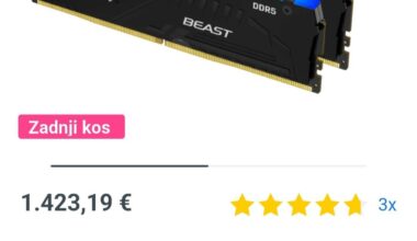 Narast cene pomnilnikov(Ram) v enem letu.