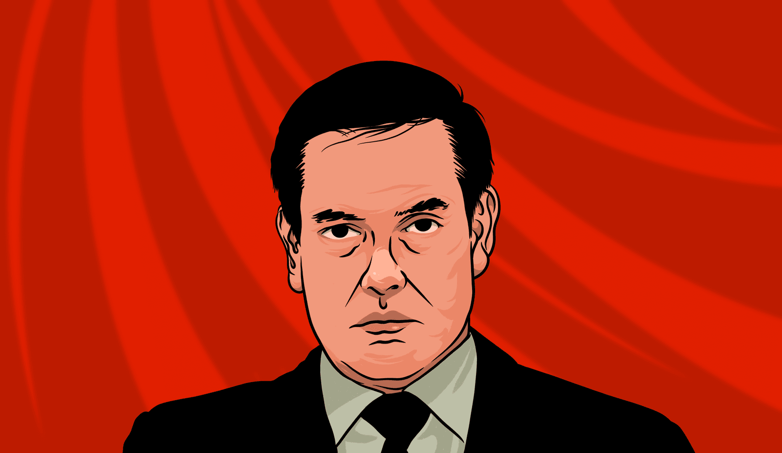 Illustrated portrait of Marco Rubio.