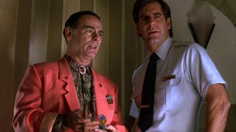 Dean Stockwell and Scott Bakula talking as Al and Sam in Quantum Leap