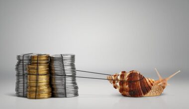 A snail pulls a pile of coins