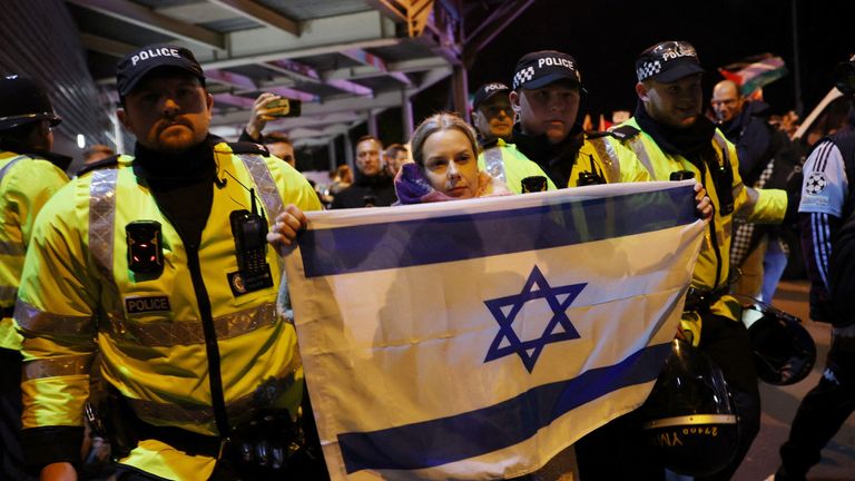 A pro-Israel demonstrator at the Villa Park match on 6 November. Pic: Reuters 